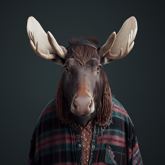 Foto un alce en un traje de cuero de cadena de rock punk black metal rockstar