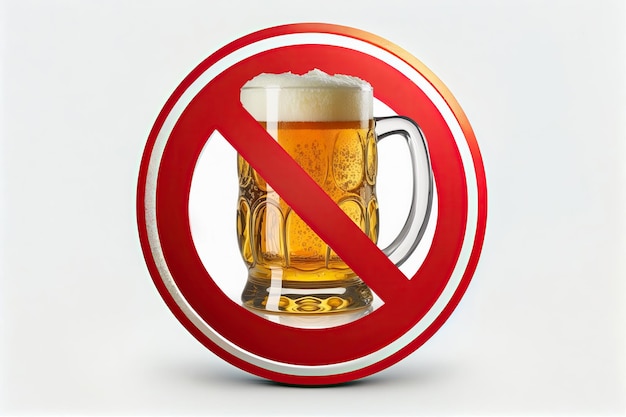 Alcoolismo e alcoolismo de cerveja lutam pela sobriedade Um sinal com uma caneca de cerveja riscada uma proibição