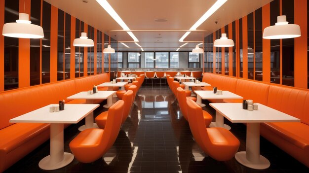 Alcorão BBQ restaurante design de interiores tema destaque branco e laranja