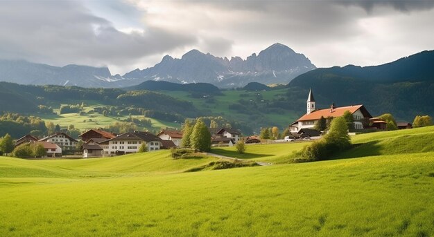 Aldea alemana en un paisaje montañoso alpino IA generativa