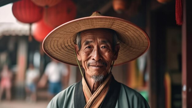 un aldeano chino con ropa tradicional