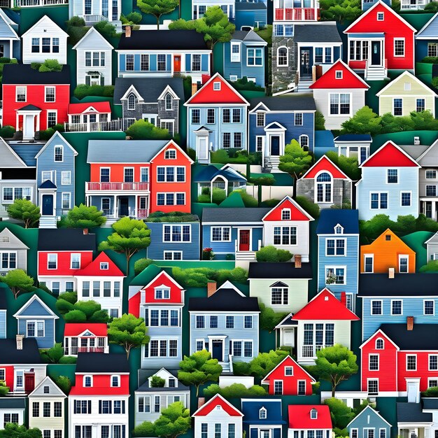 aldeia colorida com casas no meio