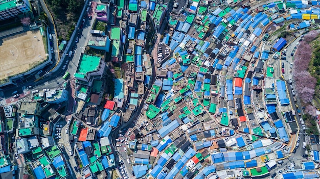 Aldeia de cultura de Gamcheon Vista aérea Aldeia de montanha Colorfull na cidade de Busan Busan Coreia do Sul