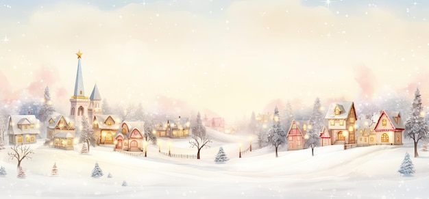 Aldeia de inverno com casas cobertas de neve Fundo de Natal e Ano Novo