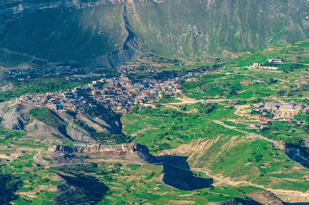 Aldeia de montanha antiga Chokh na vista aérea do Daguestão