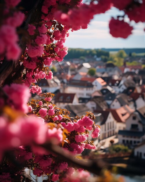 Foto aldeia e cidade com flair rosa