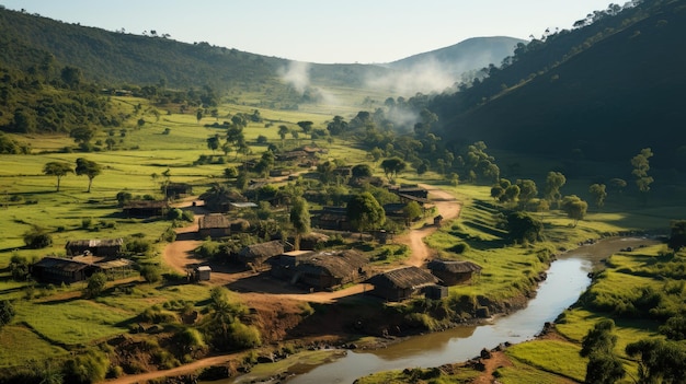 Aldeia manhã HD 8K papel de parede Banco de Imagem Fotográfica