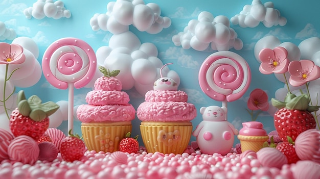 Foto alegre 3d cute kawaii fundo de fundo