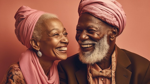 Alegre anciano amor pareja africana comparte risas y felicidad generativa ai