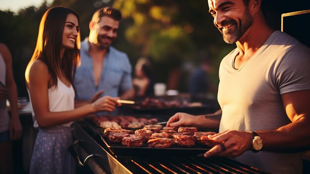 Foto alegre barbacoa de verano momentos sinceros de familia y amigos regocijándose en la felicidad del patio trasero