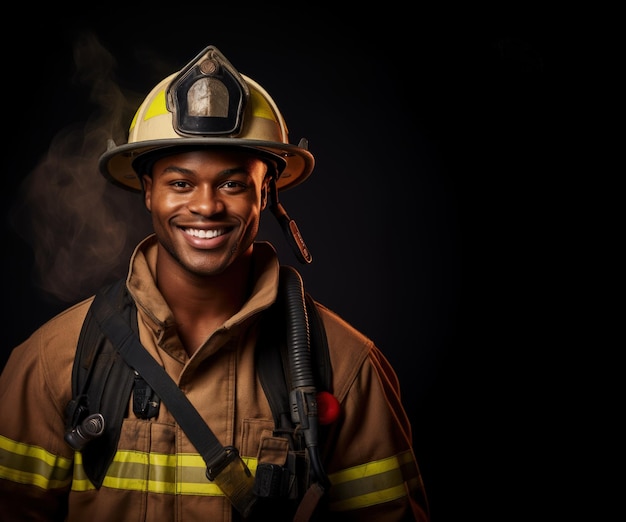 Alegre bombero afroamericano con IA generativa del espacio de copia