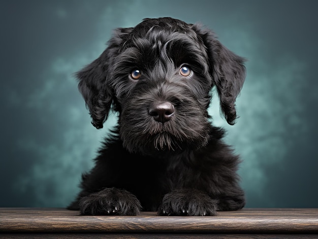 Alegre cachorro boxeador en un fondo verde claro