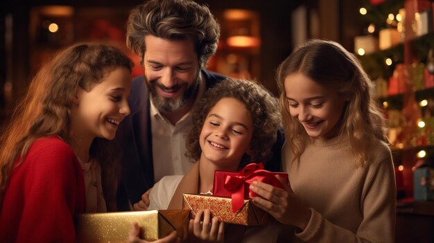 Una alegre celebración navideña con regalos para la familia Generative Ai