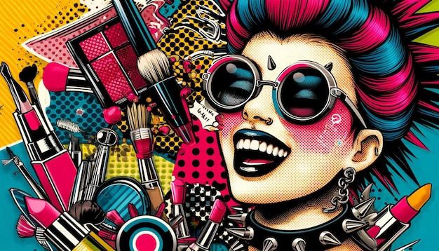 Foto un alegre collage de maquillaje con punk y arte pop de medio tono