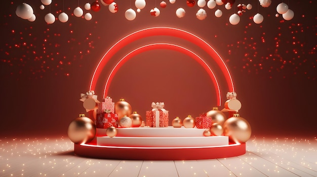 Alegre escenario navideño con suelo de rayas rojas y blancas