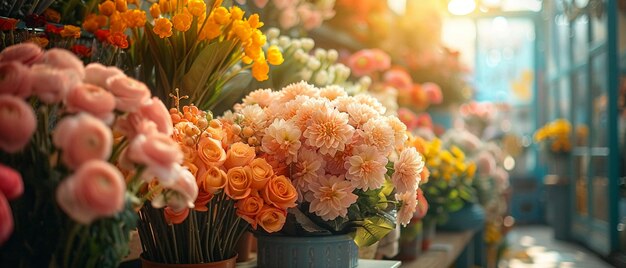 Una alegre floristería llena de arreglos coloridos para la venta