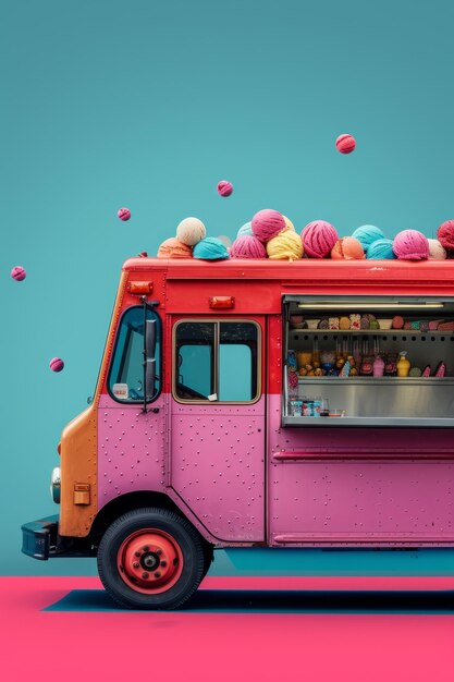 Foto una alegre furgoneta de helado de colores ilustración en 3d