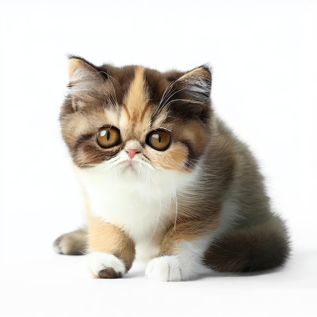 El alegre gatito de pelo corto exótico juega con IA generativa