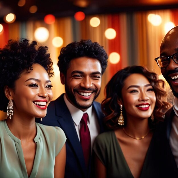 Alegre gente de negocios multiétnica divirtiéndose en la fiesta diversidad muchas razas inclusión