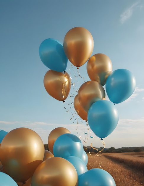 Un alegre globo azul flotando en el aire en un cielo despejado