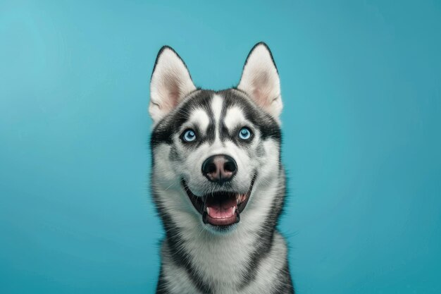 Alegre Husky siberiano con fascinantes ojos azules en la IA generativa de Teal