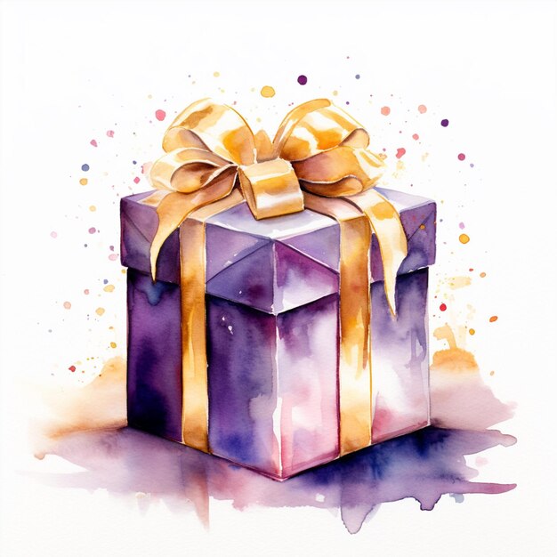 Alegre ilustração em aquarela desembrulhando de um presente de aniversário