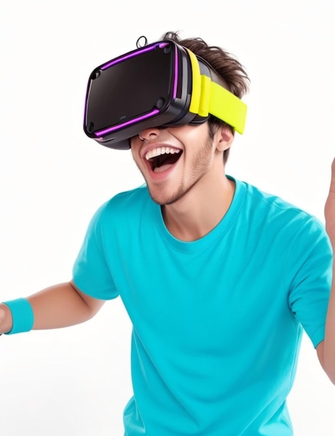 Alegre jovem com óculos VR