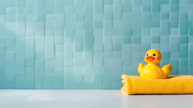 El alegre juguete de pato amarillo agrega alegría a la decoración del baño con IA generativa