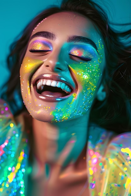 Alegre modelo del sur de Asia con maquillaje brillante