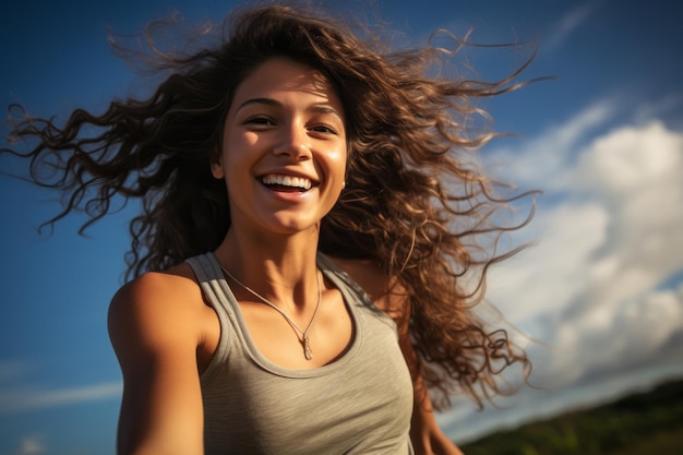 alegre mujer brasileña mirando a la cámara