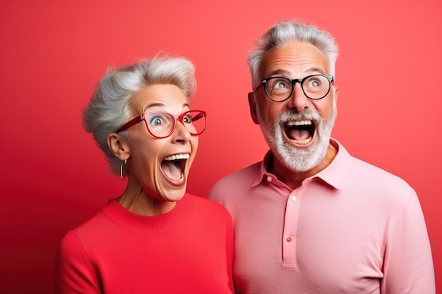 Una alegre mujer de mediana edad y su marido pensionista reaccionan ante una noticia impactante