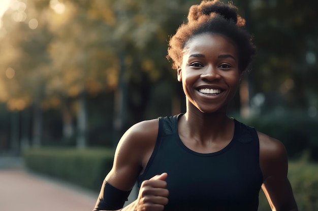 Alegre mulher negra em pé no parque