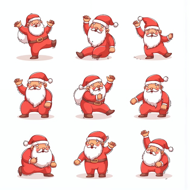 El alegre Papá Noel representado en varias poses