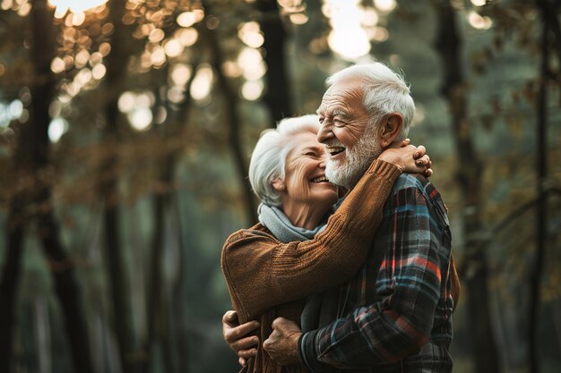 Una alegre pareja de ancianos disfrutando juntos del aire libre