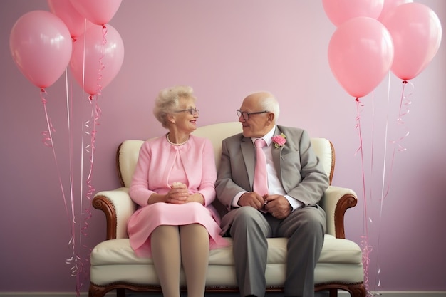 Una alegre pareja de ancianos enamorados IA generativa