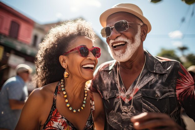 Una alegre pareja de ancianos en vacaciones de verano IA generativa