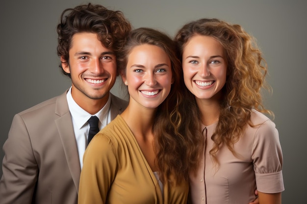 Alegre retrato de un hombre y dos mujeres