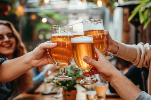 Foto alegre retrospectiva amigos brindando com cerveja gerar ai