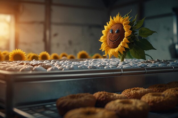 Alegre supervisor de horneado de girasol sonriente reloj de cocina