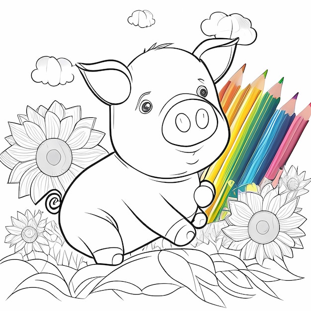 Alegre Swine Buddy, divertido diseño de libro para colorear para niños