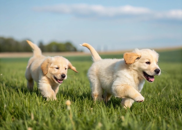 Los alegres cachorros de golden retriever
