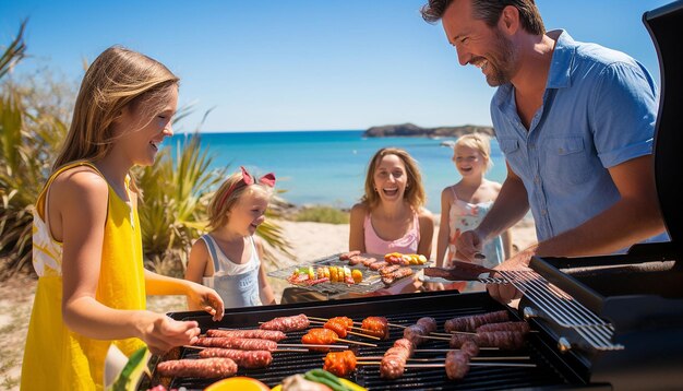 Foto la alegría de una barbacoa en la playa en el día de australia