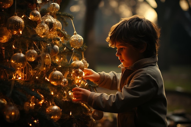 Alegria natalina decorando a árvore de Natal
