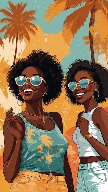 Alegría de verano Amigos afroamericanos celebrando con estilo juvenil