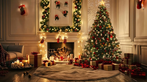 La alegría de la víspera de Navidad en una acogedora sala de estar