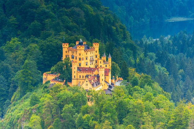 ALEMANIA HOHENSCHWANGAU 20 DE AGOSTO Vista del castillo bávaro de Hohenschwangau en un clima brumoso de verano el 20 de agosto de 2015