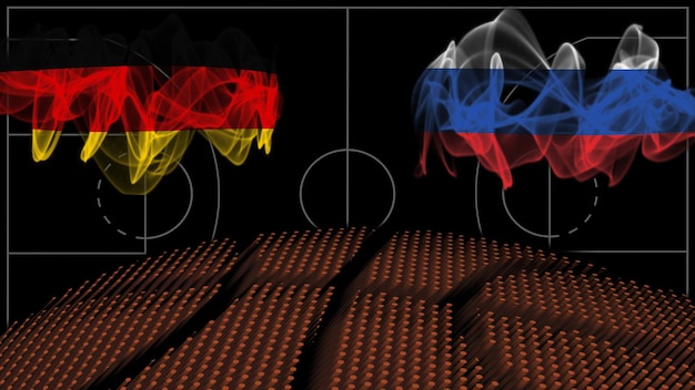 Alemania vs Rusia Baloncesto, bandera de humo, juego deportivo