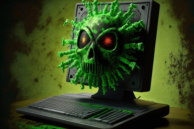 Foto una alerta de advertencia de virus se ha visto como un peligro cibernético contemporáneo