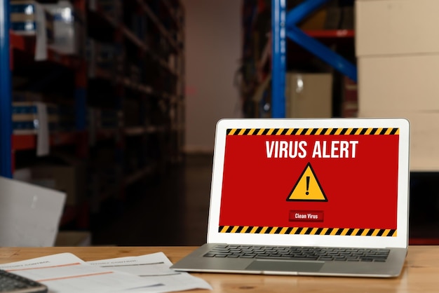 Alerta de alerta de vírus na tela do computador detectada ameaça cibernética modish hacker vírus de computador e malware