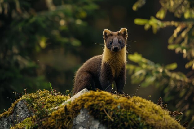 Foto alerta a la martena de pino en un entorno forestal